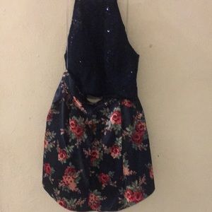 2 piece blue and floral dress